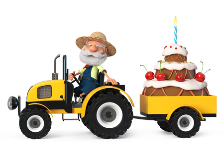 3d illustration the grandfather the peasant poses with agricultural machineryの写真素材