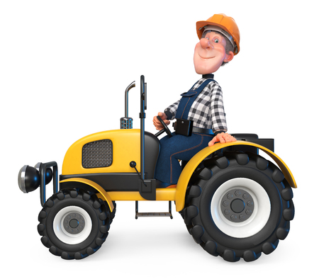 3D illustration of funny engineer character engaged in repairの写真素材