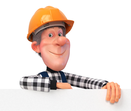 3D illustration of funny plumber engineer character is getting ready to repairの写真素材