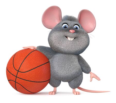 3d illustration gray and fluffy little animal doing sportsの写真素材