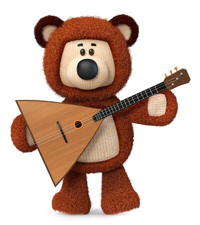 3d illustration fluffy bear with a musical instrumentの写真素材