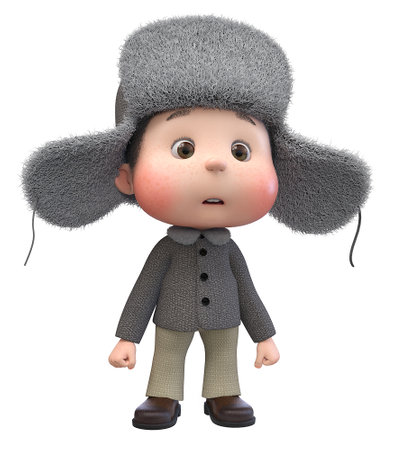 3d illustration fun-loving teenager walks in the winterの写真素材