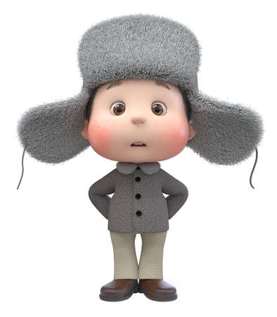 3d illustration fun-loving teenager walks in the winterの写真素材
