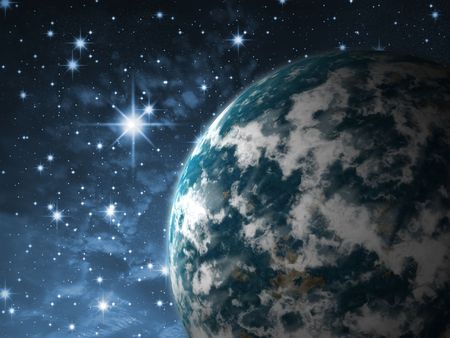 Earth-like Fiction planet in outer space                               の写真素材