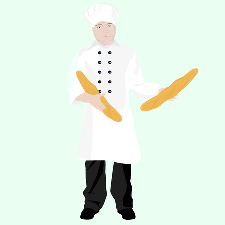 baker with baguettes in their handsの写真素材