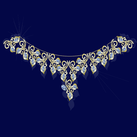 Close up of diamond necklace on black background with diamond ear ringのイラスト素材