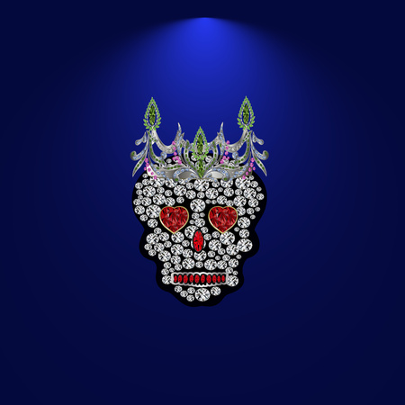Skull of precious stones on a blue background. With tiara of brilliantのイラスト素材