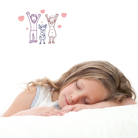 High key concept portrait of sweet little girl dreaming  Isolated on white background の写真素材