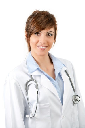 Portrait of Attractive young female doctor in medical gown.Isolated.の写真素材