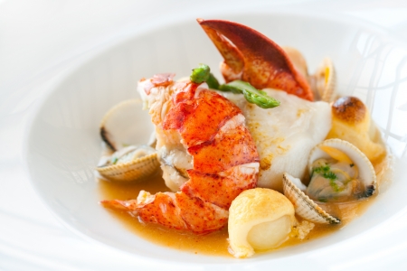 Macro close up of seafood dish lobster and shellfish.の写真素材