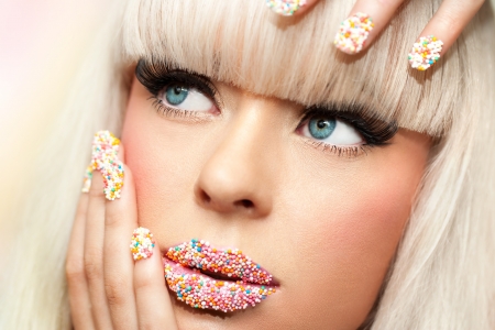 Extreme close up portrait of beauty fantasy make up.の写真素材