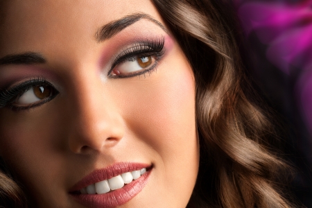 Close up face portrait of attractive brunette with sensual look.の写真素材