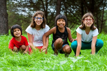 Portrait of handicapped girls with latin friends on farm.の写真素材