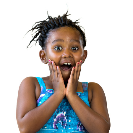Close Up Portrait Of Surprised African Kid With Hand On Face