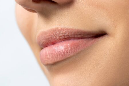Macro close up of attractive female lips.の写真素材