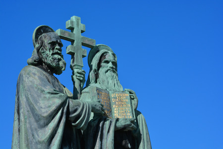 Statue of Cyril and Methodius in Beskydyの写真素材