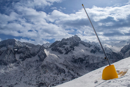 Snowy mountains in the Alps. View of the Ponte di Legno, Italy.の写真素材