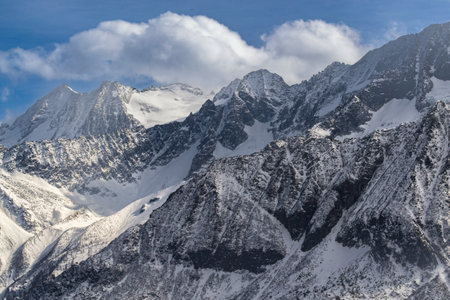 Winter scenery of mountains in the Alps. Ponte di Legno, Italy.の写真素材
