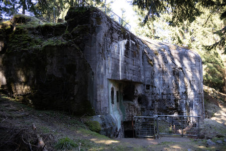 A detail of an abandoned concrete bunker. Eagle Mountains, Czech Republic.のeditorial素材