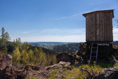 Beautiful spring day in Czech countryside with high stand, Hronovの写真素材