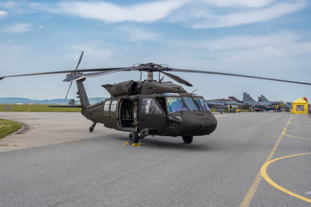 Slovakian military Sikorsky UH-60 Black Hawk helicopter at Czech air base Caslav during air show, May, 2023のeditorial素材