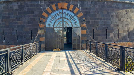 GYUMRI, SHIRAK PROVINCE / ARMENIA - SEPTEMBER 1, 2020. SEV bird or black fortress. Black castle. An abandoned Russian Imperial fortress. Tourist concept.のeditorial素材