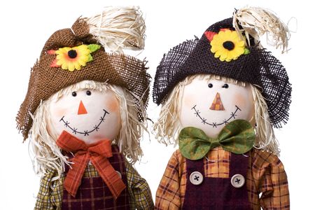 Cute boy and girl scarecrowsの写真素材