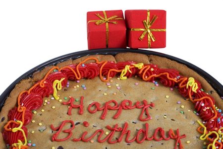 Gifts boxes with a colorful red hapy birthday cookie