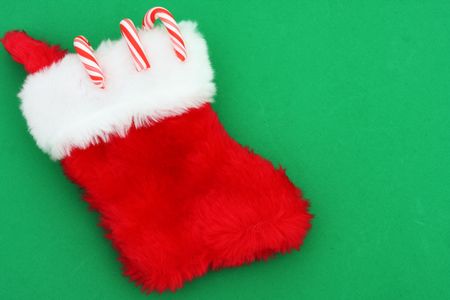 Red stocking with three candy canes for Christmas