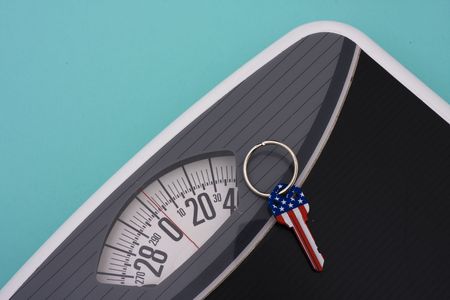 American flag key on weight scaleの写真素材