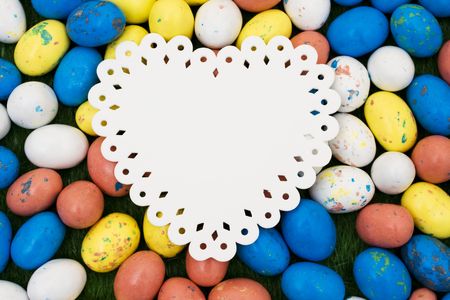 Easter eggs with blank heart for your messageの写真素材