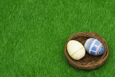 Easter basket with eggs with copy space