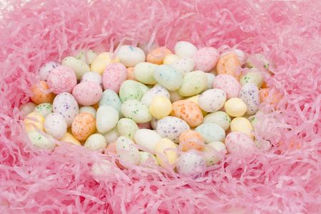 Easter eggs with a pink trim of Easter grass