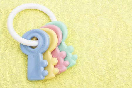  facecloth with toy keys with copy spaceの写真素材