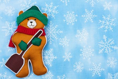 Two winter themed bears on snowflake background, winter bearの写真素材