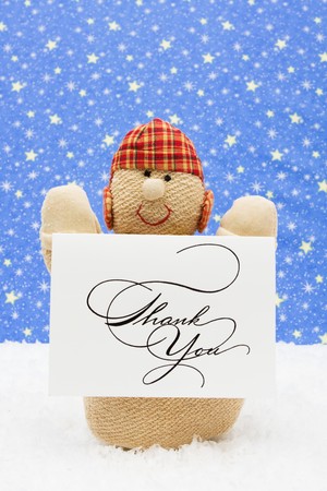 Snowman and thank you card on a star background, Snowmanの写真素材