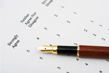 A survey sitting with a pen, excellent customer serviceの写真素材