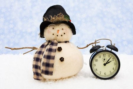 A snowman on a blue snowflake background, snowman