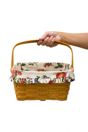 A hand holding a picnic basket on a white background, picnic basketの写真素材