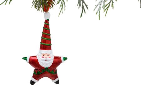 A santa ornament hanging from a tree isolated on a white background, santa ornamentの写真素材