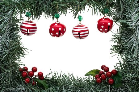 A green garland border with Christmas bells isolated on a white background, garland borderの写真素材