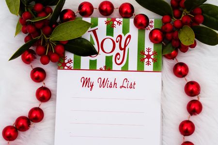 A blank notepad with the word joy on a white fur background