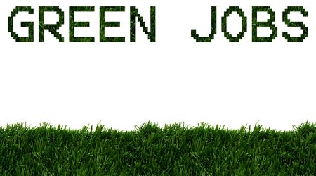 The word jobs spelled in green grass isolated on white background, green jobs