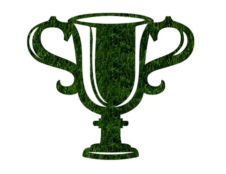 A trophy in green grass isolated on white background, Environmentally Friendly Awardの写真素材