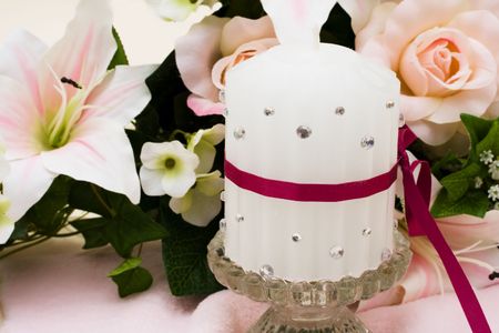 A bouquet of flowers with a unity candle, Unity Candleの写真素材