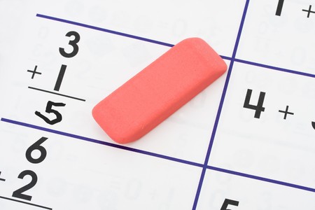 An eraser on a math sheet background, math homeworkの写真素材