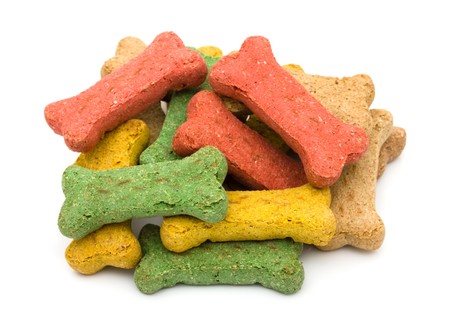A pile of dog treats isolated on a white background, dog treatsの写真素材