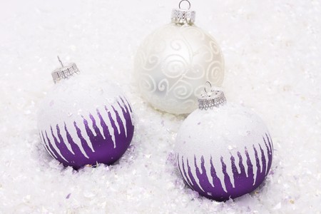 Christmas ornaments in the snow, Merry Christmasの写真素材
