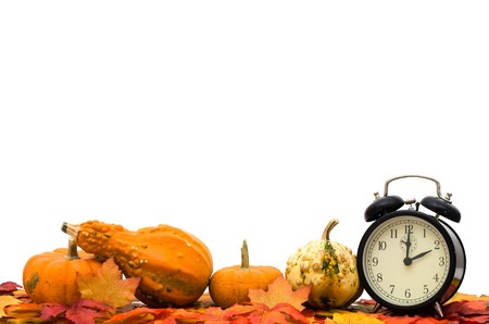 Fall leaves with pumpkins and gourds isolated on a white background, Time Changeの写真素材