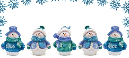 Snowflake border with snowmen and a white background, Winter Timeの写真素材